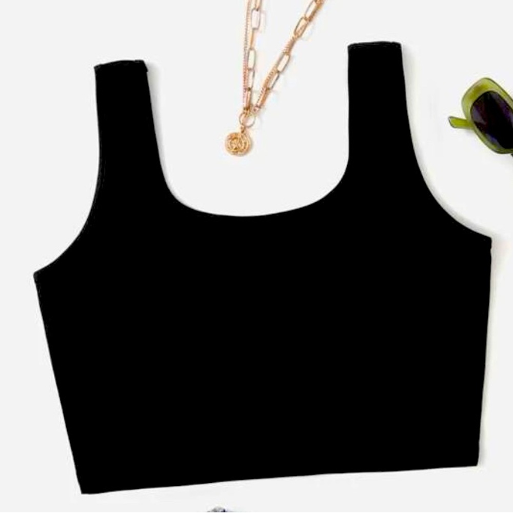 Solid black stretch crop top